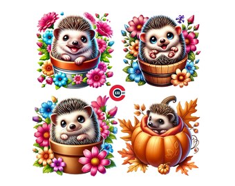 Floral Hedgehog Clipart: Spring Animals PNG (Digital Download)