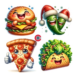 Clipart Fast-Food, clipart emote Fast-Food drôle, pizza, hamburger, clipart tacos, emotes Fast-Food, journaux indésirables, scrapbooking et sublimation