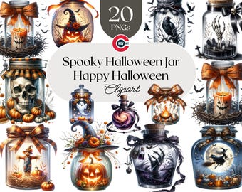 Halloween Clipart Bundle: Spooky Jars, Pumpkins, Ghosts (PNG Digital Download)