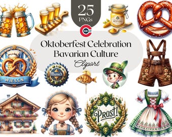 Oktoberfest Clipart: Bavarian Beer, Food, and Culture PNGs (Digital Download)