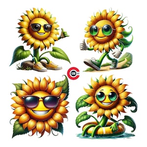 Clipart tournesol mignon, clipart tournesol ludique drôle, tournesol drôle, tournesol en vacances, journaux indésirables, scrapbooking et sublimation