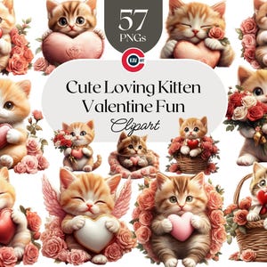 Imágenes prediseñadas de gatito, gráficos de gatito de San Valentín, gatito amoroso, lindo gatito con flores, lindo gato, PNG transparente, álbumes de recortes y sublimación