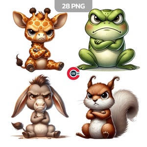 Animais mal-humorados clipart, Animais mal-humorados engraçados fofos, Clipart de animais engraçados, Clipart de animais bravos, Diário de lixo, Scrapbooking e sublimação