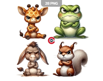 不機嫌な動物のクリップアート：面白いPNGイラスト（デジタルダウンロード）