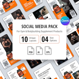Gym and Bodybuilding Supplement Products Social Media | Canva social media template