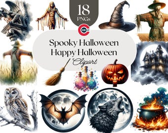 Spooky Halloween Clipart PNG Bundle: Ghosts, Pumpkins, Witches (Digital Download)