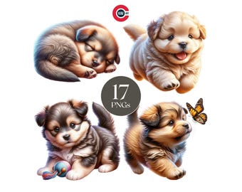 Puppy Clipart Bundle, Baby Dog PNG Graphics (Digital Download)