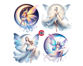 Moon Fairy Clipart: Magical PNG Graphics for Scrapbooking (Digital Download)