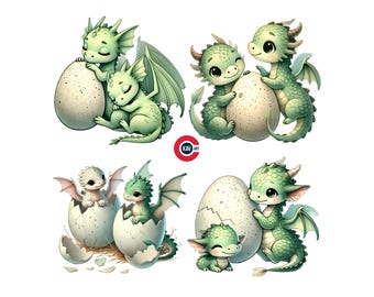 Baby Dragon Clipart Set, Fantasy Nursery Art (Digital Download