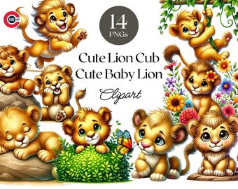 Watercolor Lion Cub Clipart: Baby Animal PNG (Digital Download)