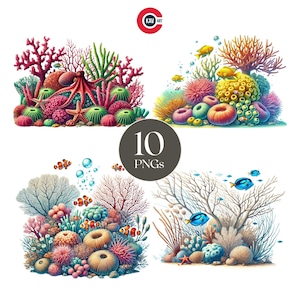 Coral Reef Watercolor Clipart: Sea Life, Plants (Digital Download)