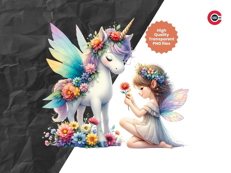 Watercolor Fairy Unicorn Clipart: Floral PNG Graphics (commercial Use ...
