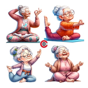 Imágenes prediseñadas de abuela haciendo ejercicio, imágenes prediseñadas de abuela, imágenes prediseñadas de mujer mayor haciendo ejercicio y yoga, mujeres mayores, revistas basura, álbumes de recortes y sublimación