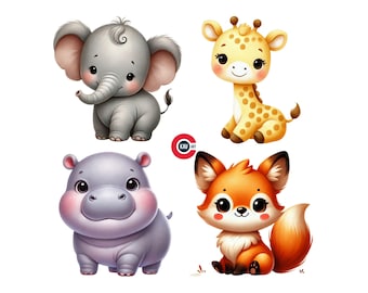 Clipart de animales bebés, decoración infantil (descarga digital PNG)