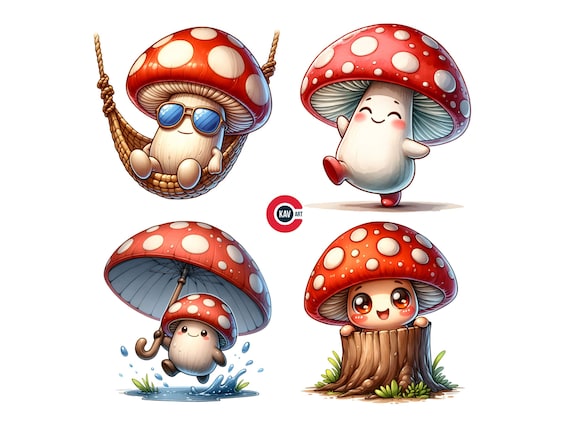 Funny Mushroom Emote Clipart, Nursery Decor (PNG)