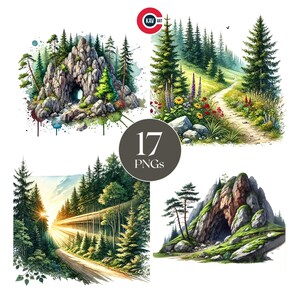 Watercolor Mountain Landscape Clipart Bundle: Hiking Trails (Digital Download)