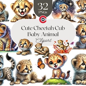 Clipart bébé guépard mignon, animaux mignons, bébé guépard clipart, animal sauvage, ourson guépard ludique, PNG transparent, scrapbooking, sublimation