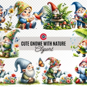 Watercolor Gnome Clipart: Spring Nature PNG (Digital Download)