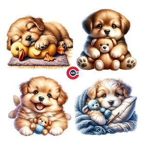Clipart di cuccioli carini, Clipart di cagnolini che dormono, Cagnolino, Decorazioni per la cameretta dei bambini, Clipart di cagnolini soffici, Diari spazzatura, Scrapbooking e sublimazione