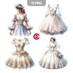 Clipart de boda, Clipart de mujer con vestido de novia, Clipart de moda nupcial, Decoración de boda, Diario basura, Scrapbooking y Sublimación