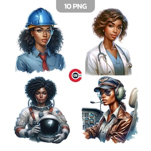 afroamerikanische Frauen Clipart, schwarze Frauen, afroamerikanische Geschäftsfrau, arbeitende schwarze Frau, Junk Journal, Scrapbooking und Sublimation