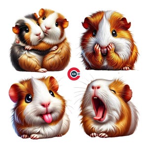 Clipart de conejillo de indias, conejillo de indias con expresiones divertidas, animales lindos, conejillo de indias divertido, diario basura, álbumes de recortes y sublimación