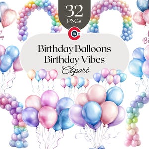 Geburtstag Clipart, Geburtstag Luftballons, Geburtstag Dekoration, Geburtstags-Vibes, Bunte Luftballons, Transparente PNG, Scrapbooking und Junk Journal