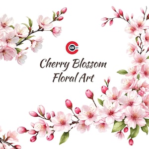 Aquarelle fleurs de cerisier Clipart, Clipart Floral, lot de cliparts fleurs de cerisier, clipart printemps, PNG transparent, Scrapbooking