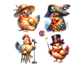 Funny Chicken Clipart: Playful Rooster PNG (Digital Download)