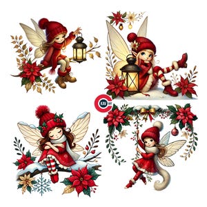 Clipart de fada, clipart de fada de Natal, fada vermelha fofa de Natal, diversão e felicidade de fada para o feriado, diário de lixo, scrapbooking, sublimação