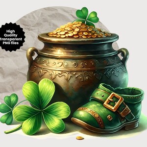 Lot de cliparts pour la Saint-Patrick, graphiques festifs au format png, graphiques de la Saint-Patrick, arrière-plan transparent et utilisation commerciale
