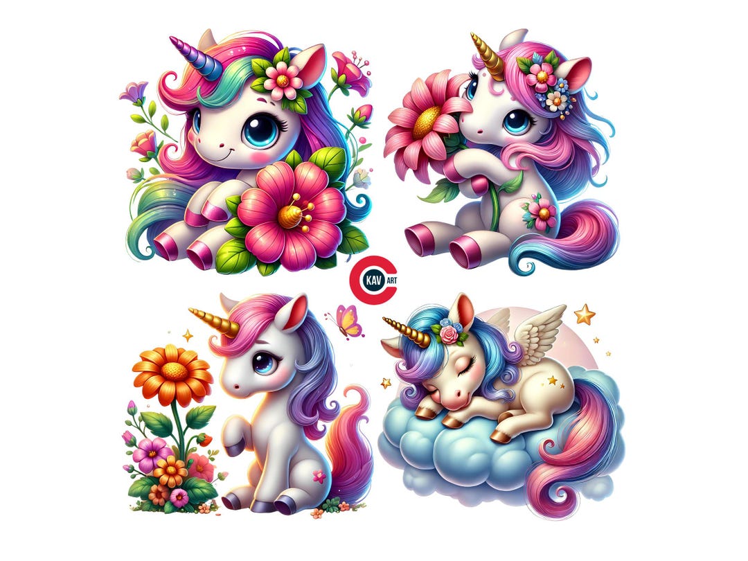 Floral Unicorn Clipart, Baby Unicorn PNG (digital Download) - Etsy