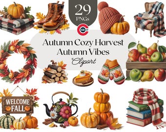Cozy Autumn Harvest Clipart Bundle: Fall Festival PNG Graphics (Digital Download)