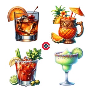 Cocktail Drinks Clipart: Refreshing Beverages PNG (Digital Download)