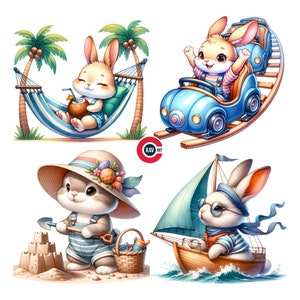 Coelho curtindo clipart de férias, clipart de diversão de férias de coelho, clipart de coelho, diários de lixo, scrapbooking e sublimação