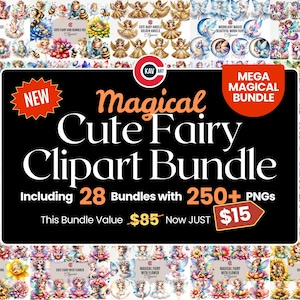 Lot de cliparts fées, collection fée magique, lot de fées florales, graphiques pour enfants magiques, sublimation et téléchargement numérique lot PNG
