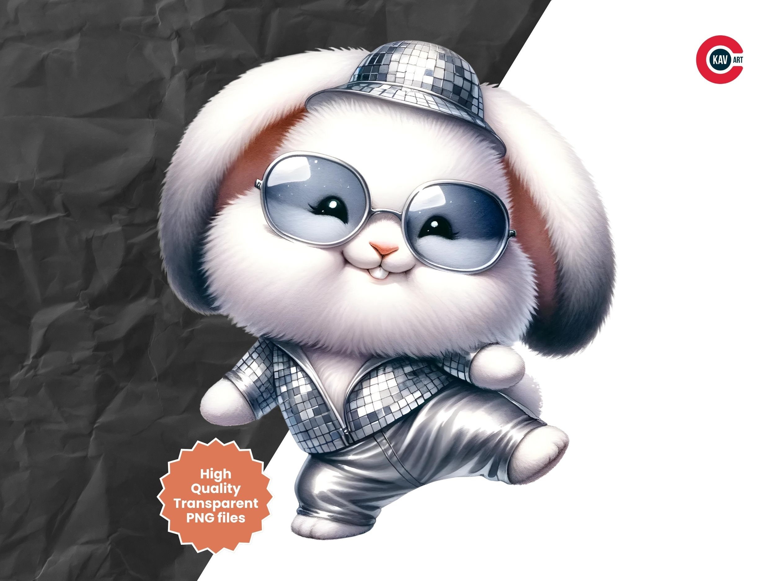 70s Cartoon Rabbit Bunny Disco Dance Watercolor Clipart: 70s Outfit (PNG, Commercial Use ...