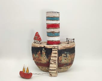LITTLE SHIP 4; artistic ceramics, handmade ceramics, ceramic sculpture, ceramic ship, ceramic art
