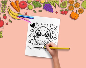 Kleurplaten Kawaii Fruit | Afdrukbare kinderkunst (digitale download)