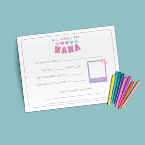 All About My Nana| Mother&#39;s Day Printable | Nan Gift | Mother&#39;s Day Gift | Coloring Sheet For Nana | Mother&#39;s Day Craft