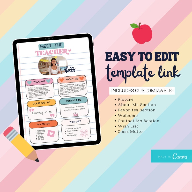 Editable Meet the Teacher Template | Canva Printable (digital Download ...