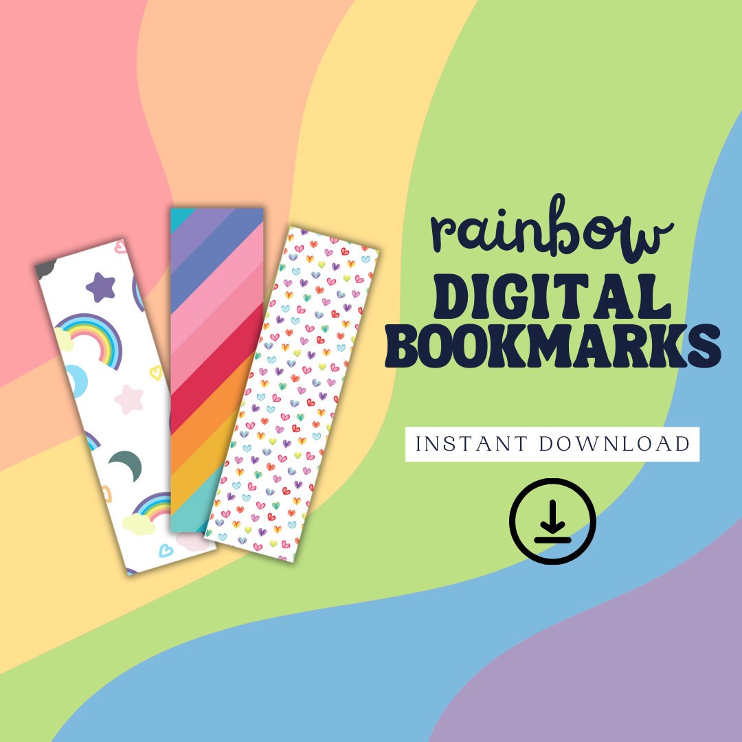 Rainbow Digital Bookmark | Bookmark Set | Rainbow Bookmark | Retro ...