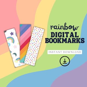 Rainbow Digital Bookmark | Bookmark Set | Rainbow Bookmark | Retro Bookmark | Bookmarks for Kids | Kids Bookmarks | Back to School