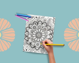 Dibujos de mandalas florales para colorear / Diseños florales en escala de grises (Descarga digital)