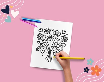 Floral Heart Coloring Pages | Valentine's Day Activity (Digital Download)