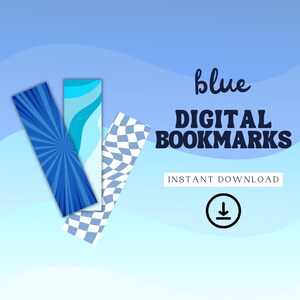 Blue Digital Bookmark | Bookmark Set | Blue Bookmark | Floral Bookmark | Bookmarks for Kids | Kids Bookmarks | Retro Bookmark