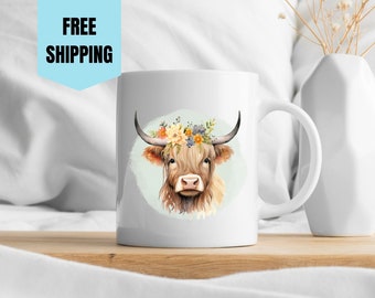 Tasse à café vache Highland, tasse à café drôle, vache écossaise, cadeau pour les amateurs de vache, cadeau vache Highland, tasse de ferme, cadeau vache, tasse Cottagecore