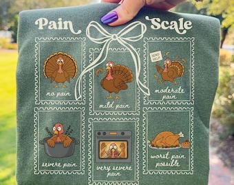 Grappige pijnschaal kalkoen, png, ontwerp Thanksgiving verpleegkundige, pijnbeoordeling door gezondheidswerker digitale download