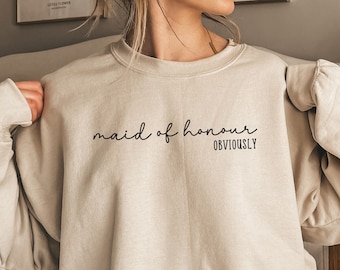 Maid of honor crewneck sweatshirt, Maid of honour gift sweater Bridesmaid proposal Bridal party gift, Minimalist MOH Bachelorette Sweatshirt
