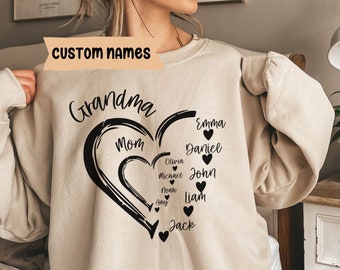 Personalized Grandma Sweatshirt With Grandkids Names Mothers Day Gift for Grandma Heart Gift Custom Gigi Gift New Nana Shirt Mimi Sweatshirt